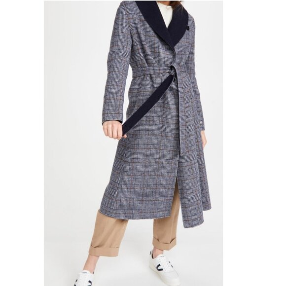 SOIA & KYO Eleonore Plaid Wool Long Coat Black & Grey Size XS